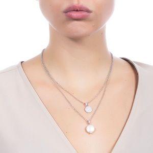 Two strand necklace with zircon and natural stone pendant